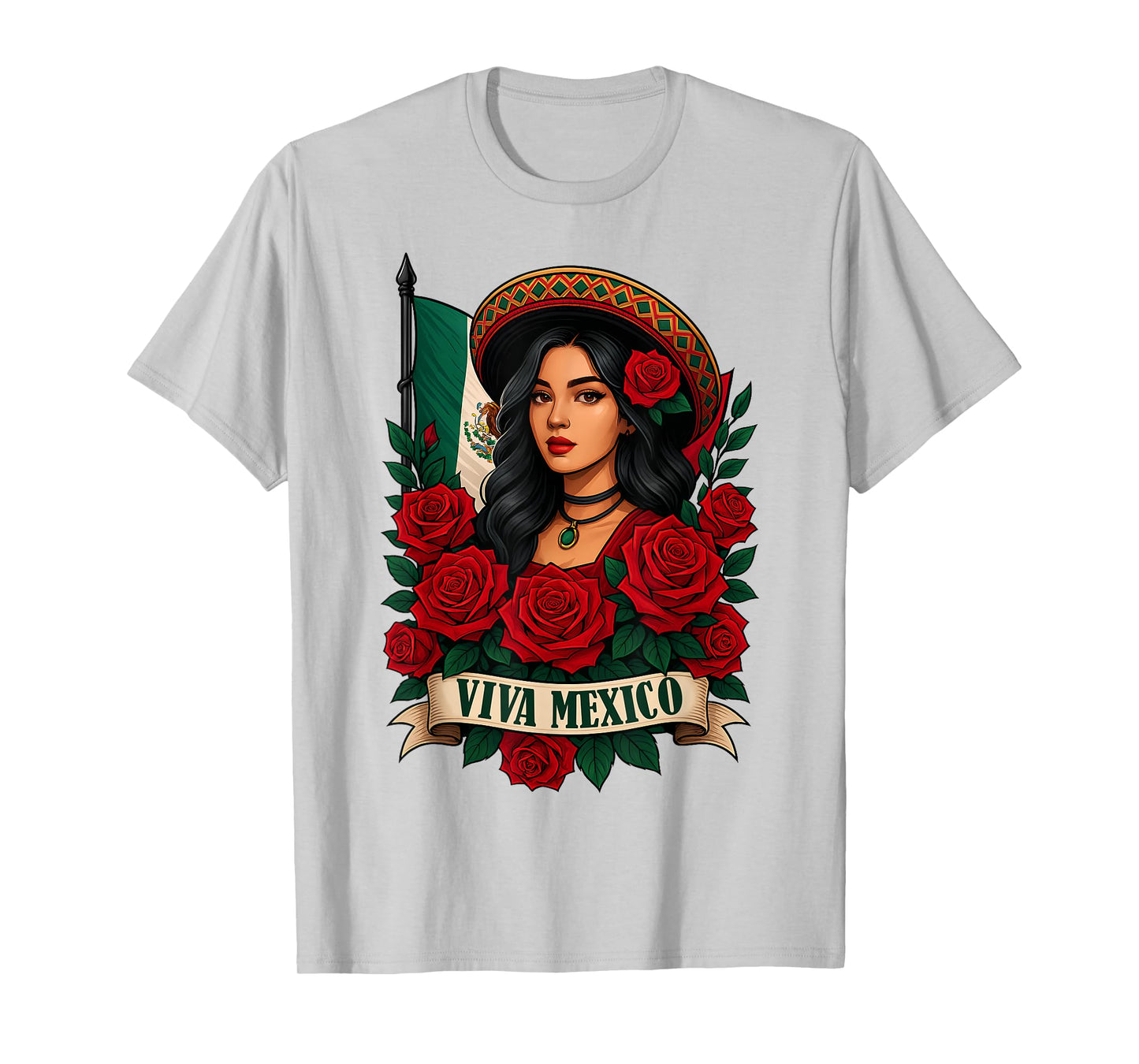Viva Mexico Independence Day Roses Mexican Flag Women Girls T-Shirt