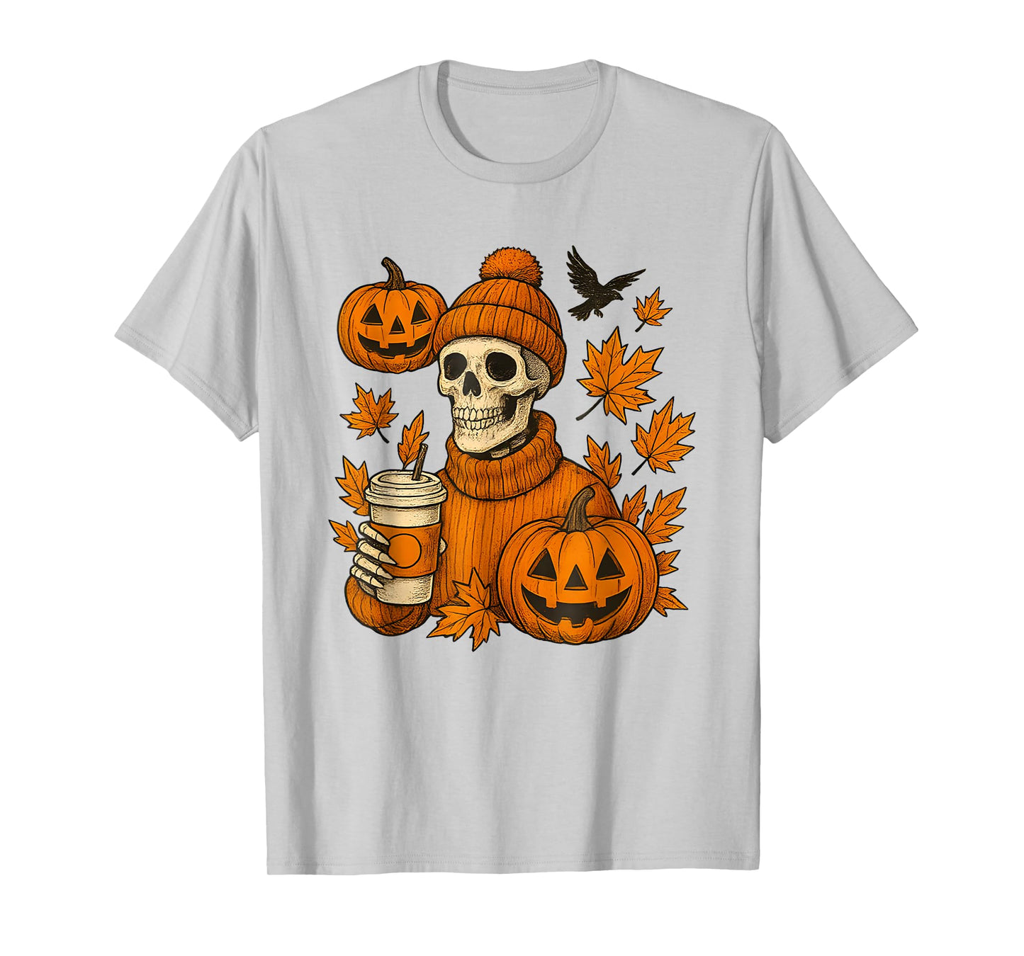 Skeleton Pumpkin Spice Halloween Cozy Fall Funny T-Shirt