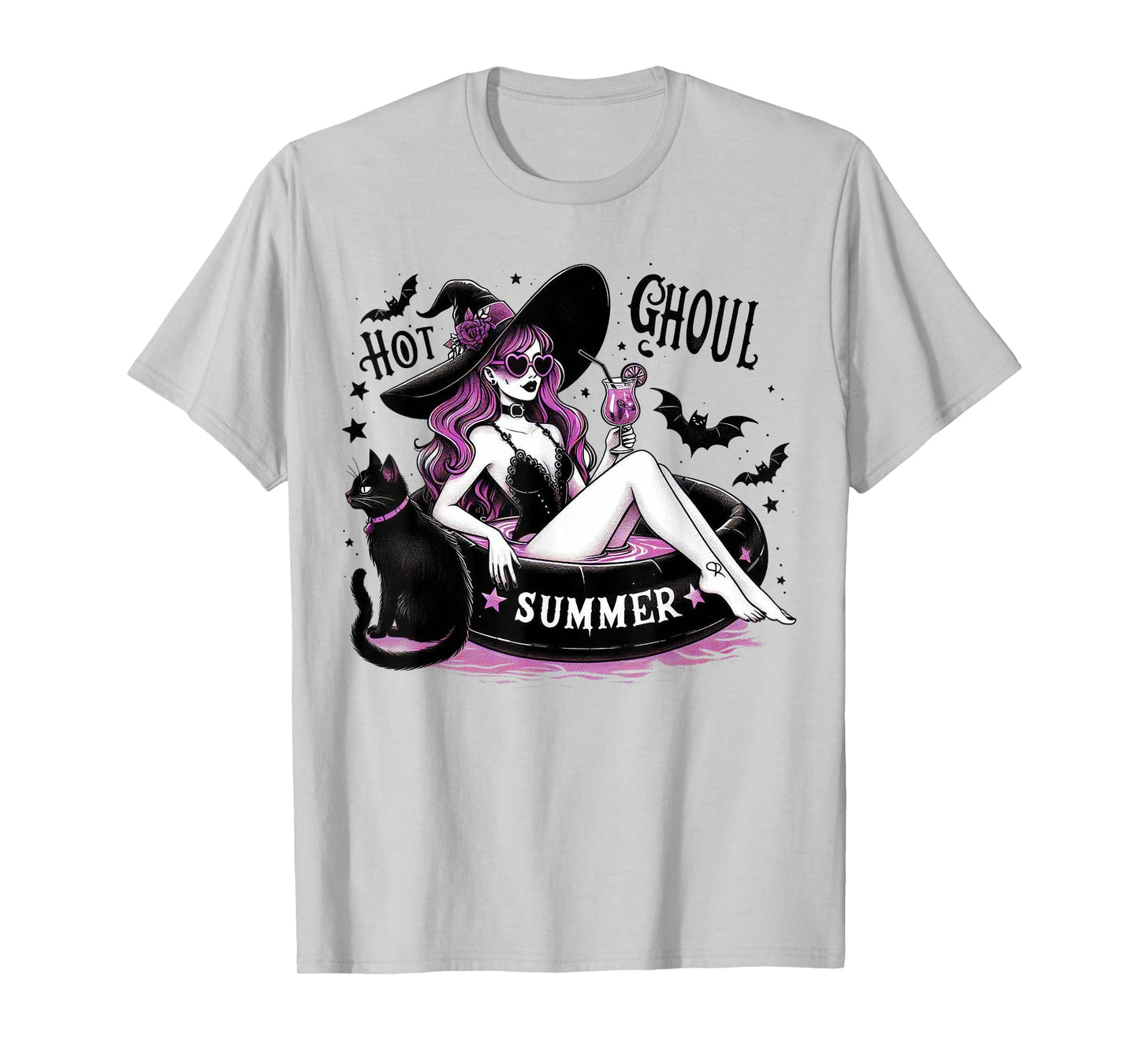 Funny Halloween Witch Hot Ghoul Summer Witchy Cat Womens T-Shirt