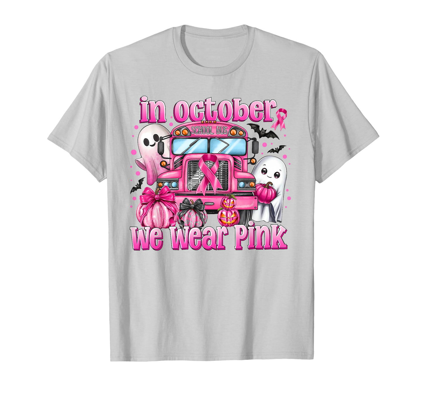 in October We Wear Pink School Bus Breast Cancer Awareness T-Shirt