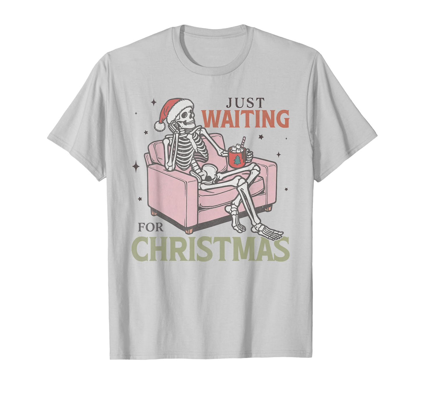 Just Waiting for Christmas Skeleton Vintage Xmas Holiday T-Shirt