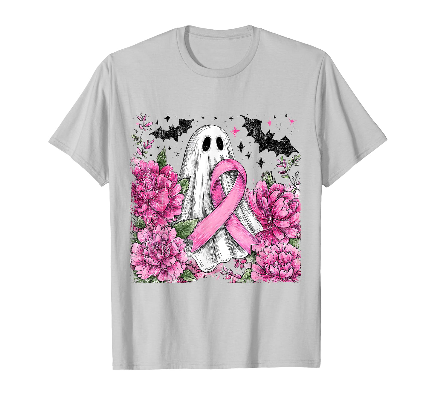 Patchwork Coquette Bow Breast Cancer Ghost Halloween Denim T-Shirt