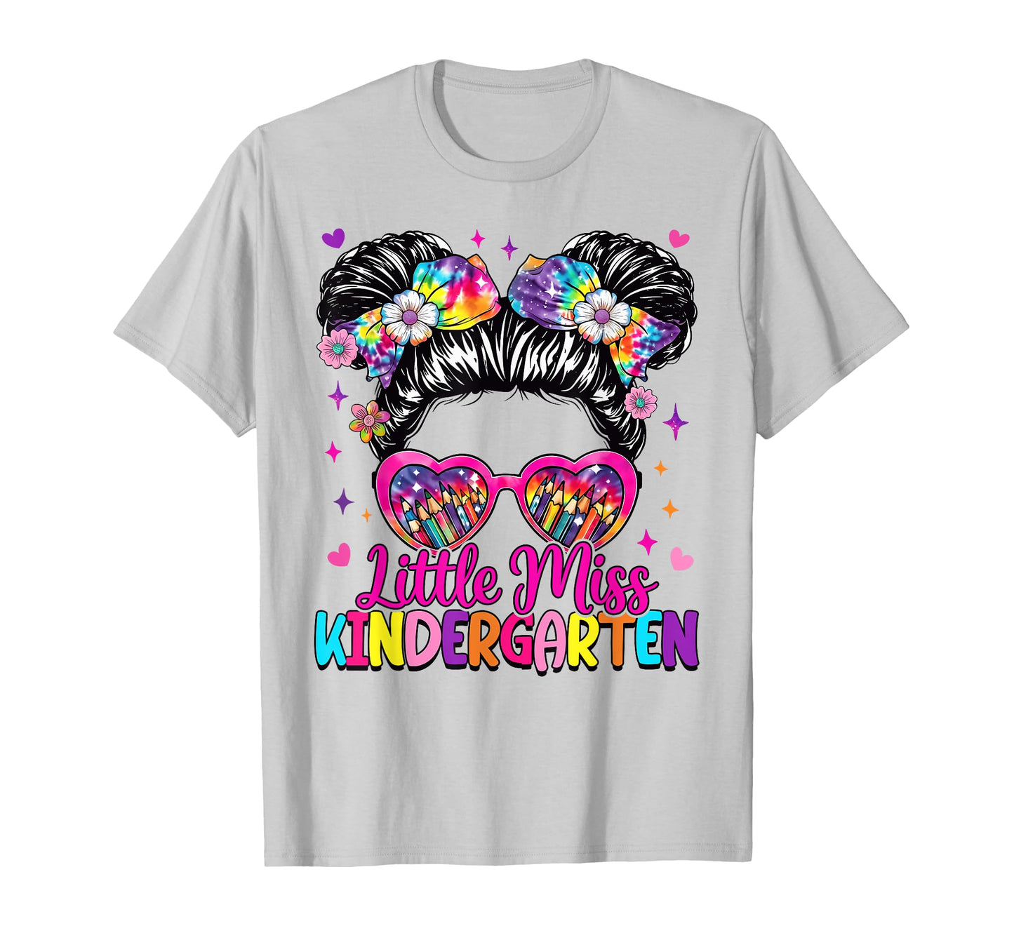 Little Miss Kindergarten Messy Bun First Day Of School T-Shirt