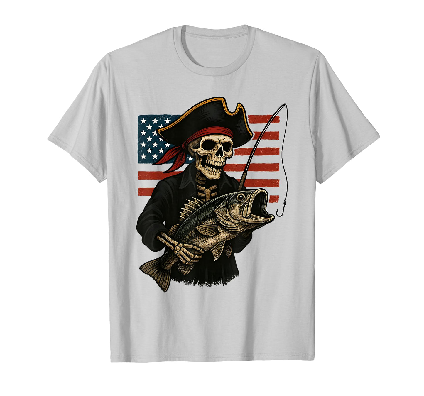 Bruh I’m a Pirate Fishing Skeleton American Flag Fish T-Shirt