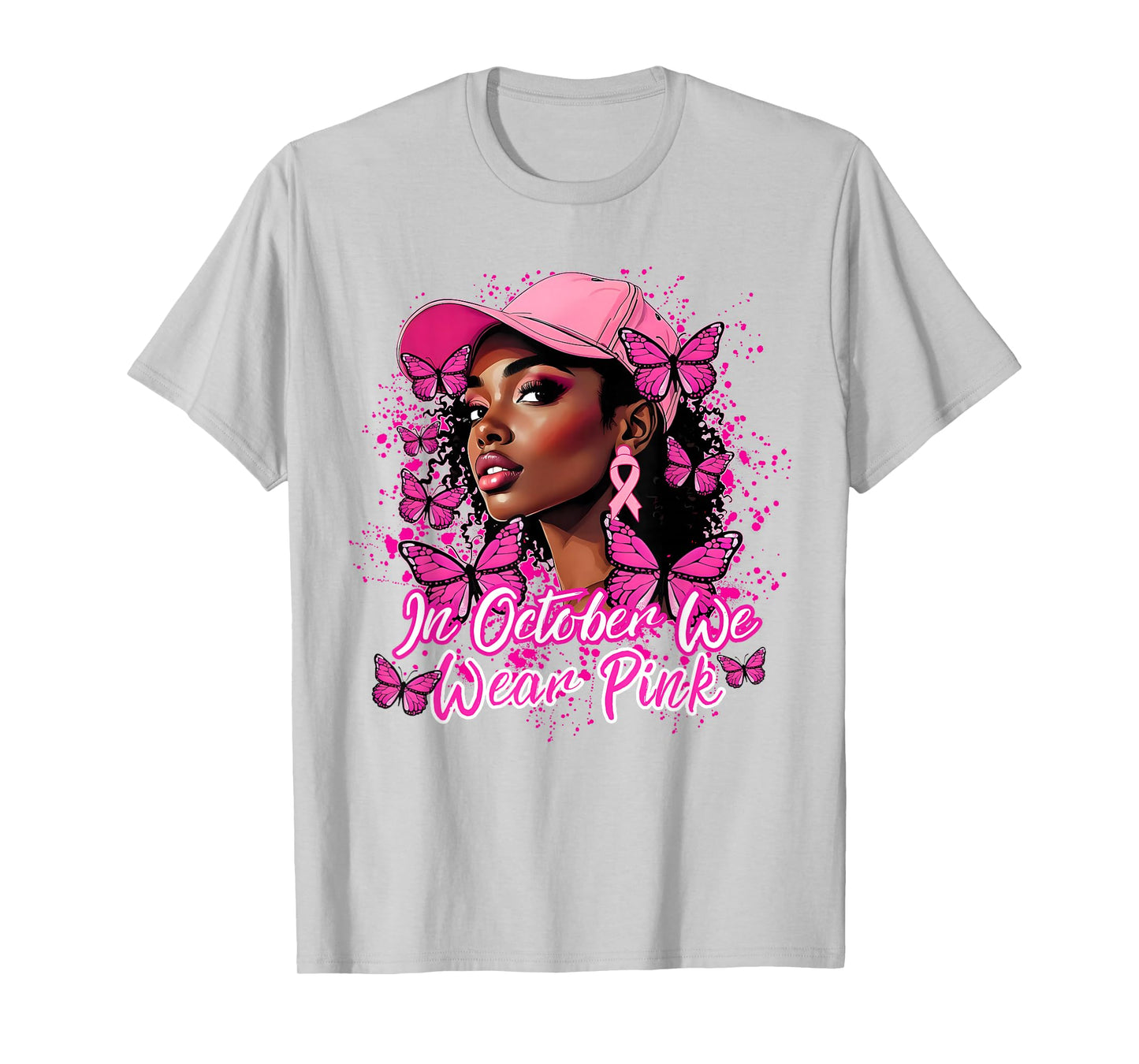 Breast Cancer Awareness African American Woman Pink Ribbon T-Shirt