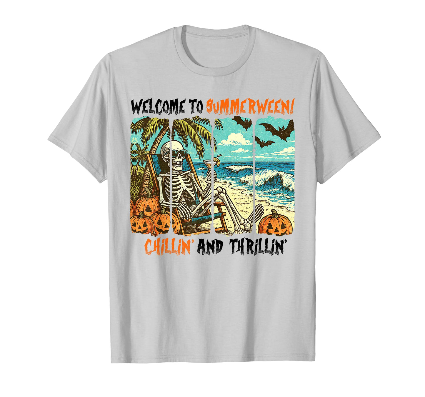 Summerween Chillin' & Thrillin' Skeleton Beach Vibes Spooky T-Shirt
