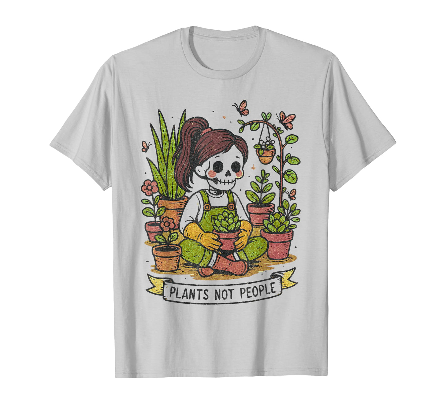 Plants not People Skeleton Vintage Halloween Gardening T-Shirt