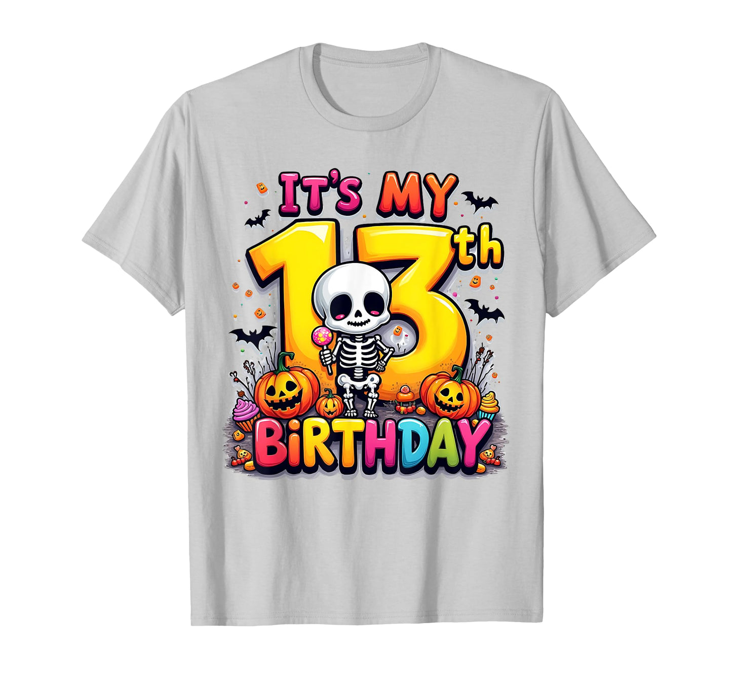 Kids It's My 13th Birthday Boy Funny Halloween Skeleton T-Shirt