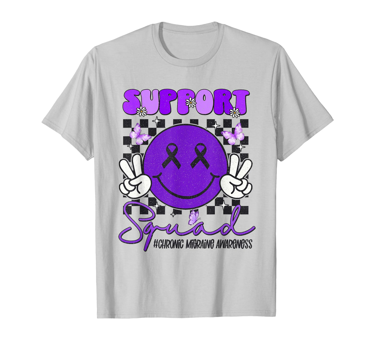 Chronic Migraine Awareness Support Smile Face Purple Ribbon T-Shirt