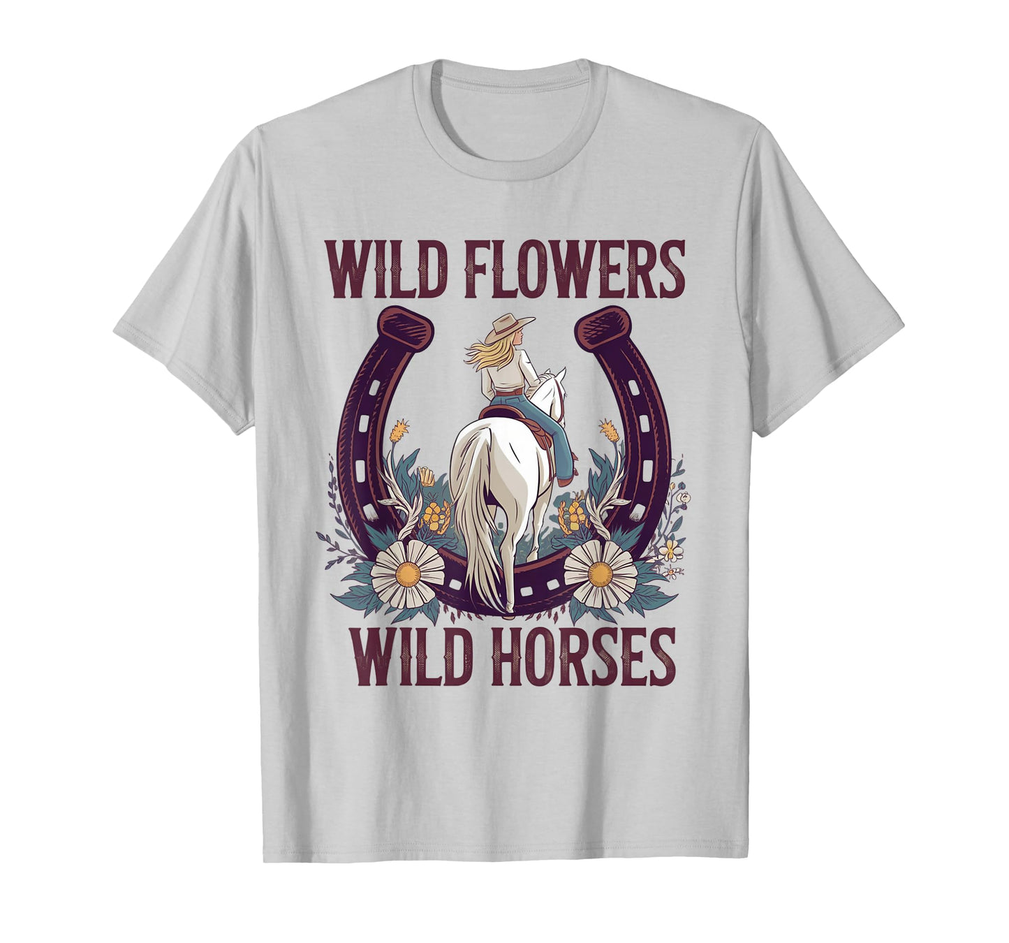 Retro Southern Sunset Cowgirl Wild Flowers - Wild Horses T-Shirt