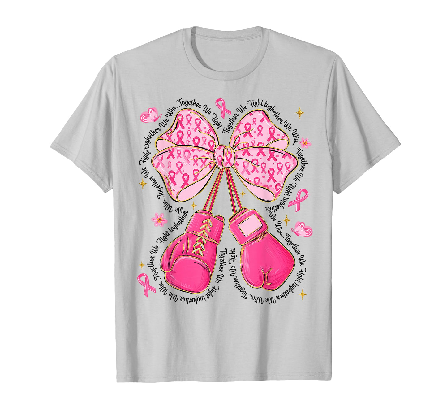Pink Ribbon Bow Boxing Gloves Breast Cancer Awareness Women T-Shirt