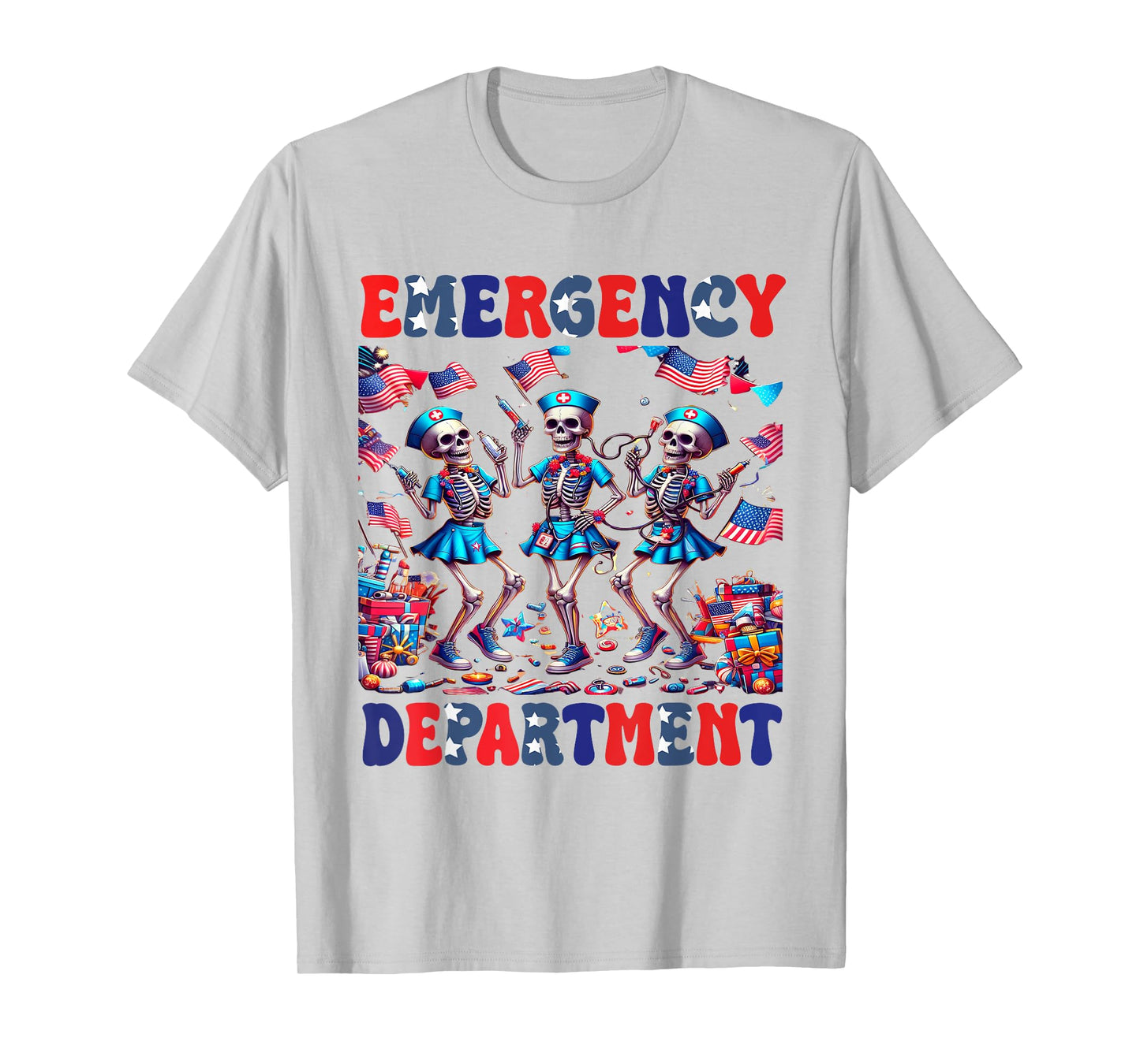 Nurse Skeleton Emergency Department 4th Of July Nurses T-Shirt