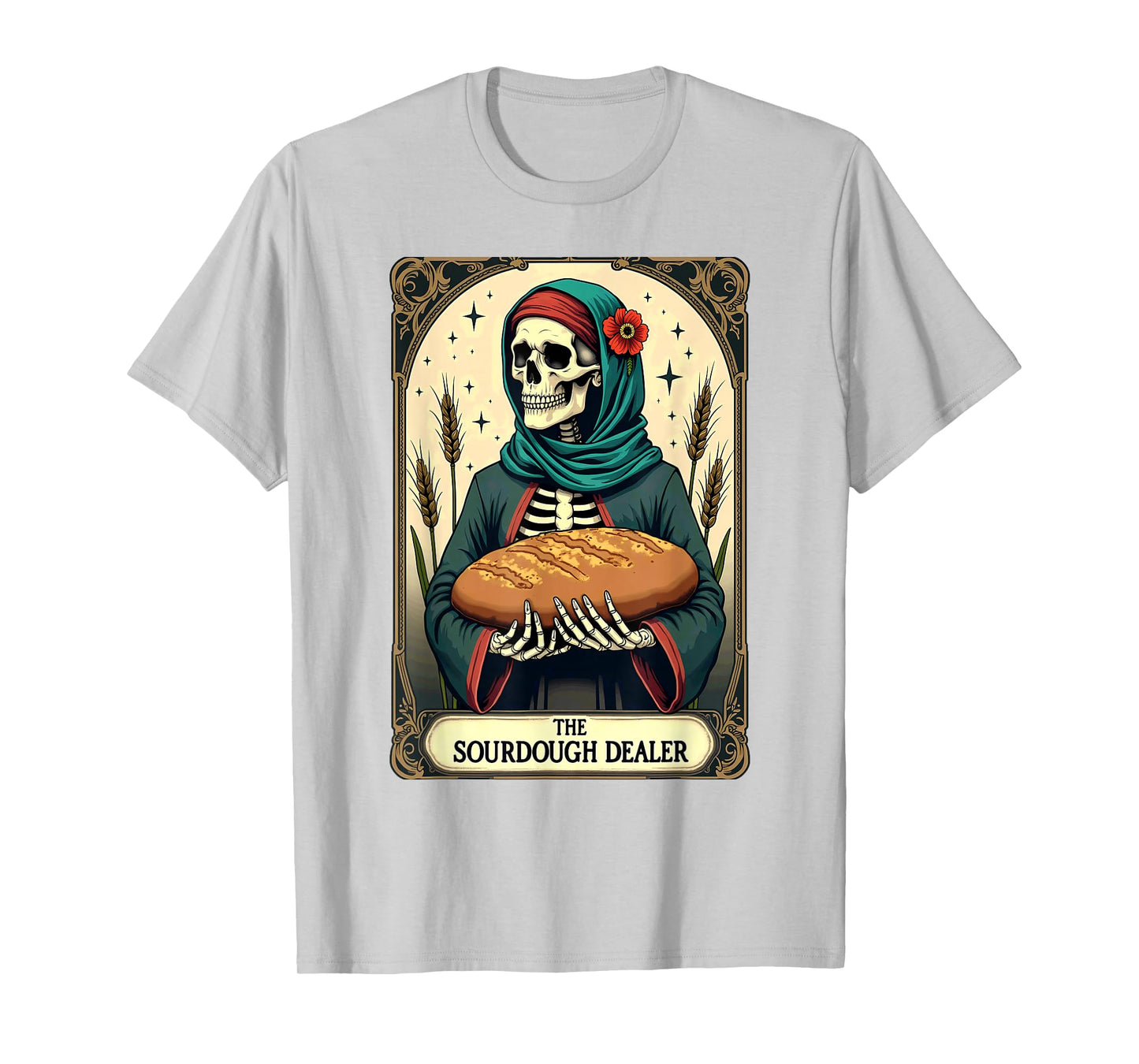 Gothic Tarot Card Skeleton Sourdough Dealer Halloween T-Shirt