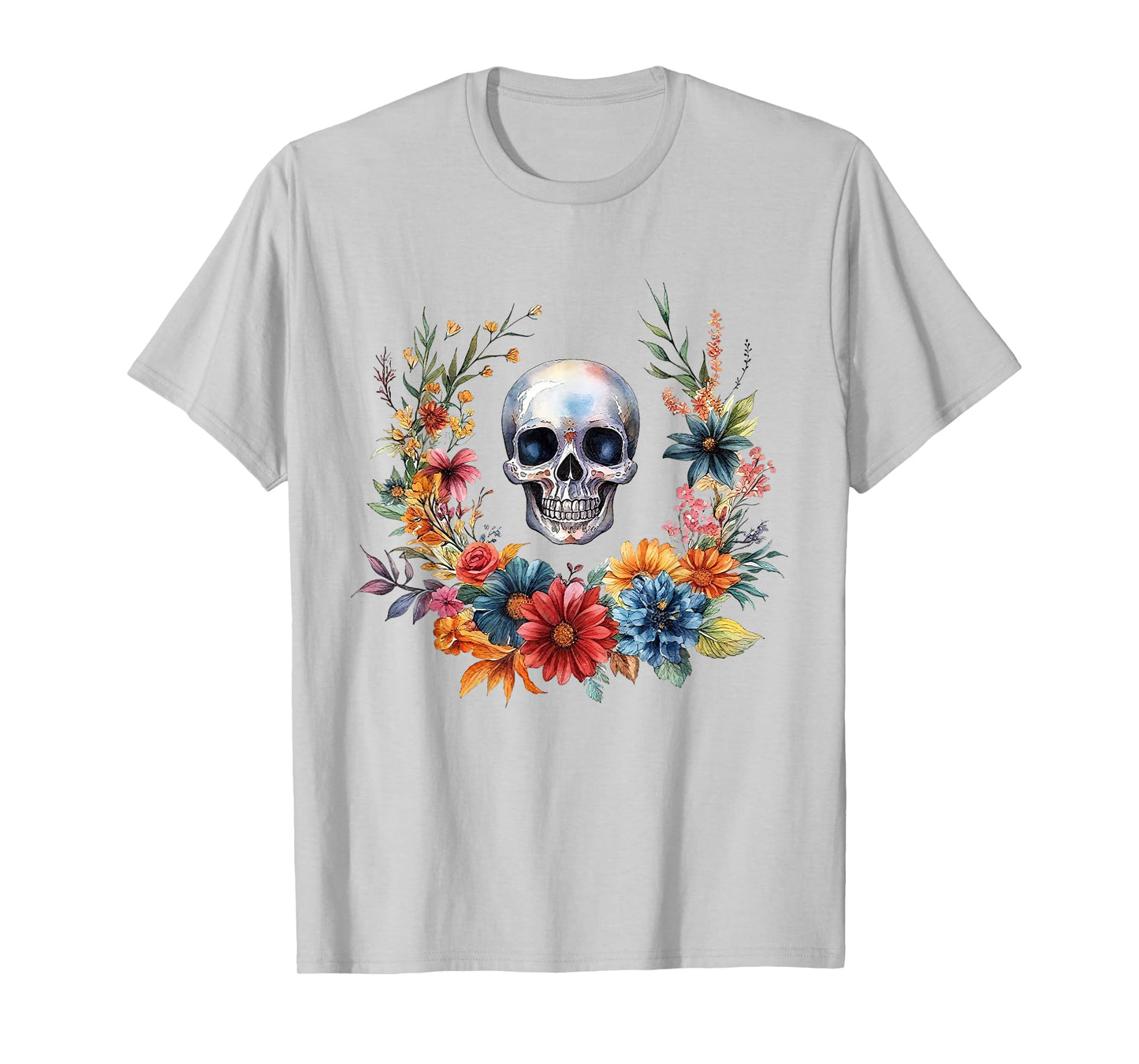 Funny Vintage Skeleton Skull Flower Halloween Retro Floral T-Shirt