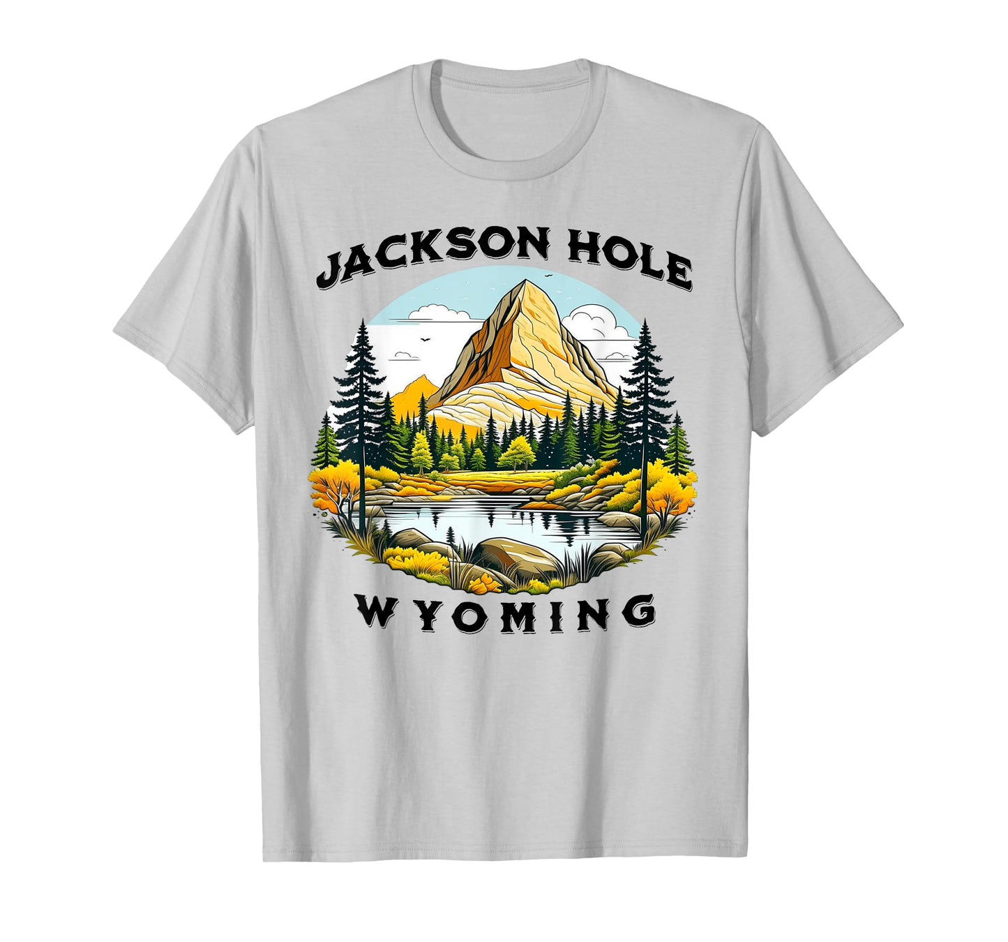 Jackson Hole Wyoming USA Outdoor Vintage Unisex-Adults, Unisex-Kids Cotton 50%, Polyester 50% Modern Nature Hiking Casual Short Sleeve Crew Neck T-Shirt Small Yellow