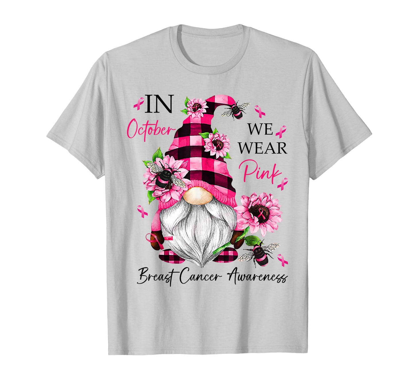 In October We Wear Pink Gnome Breast Cancer Awareness T-Shirt