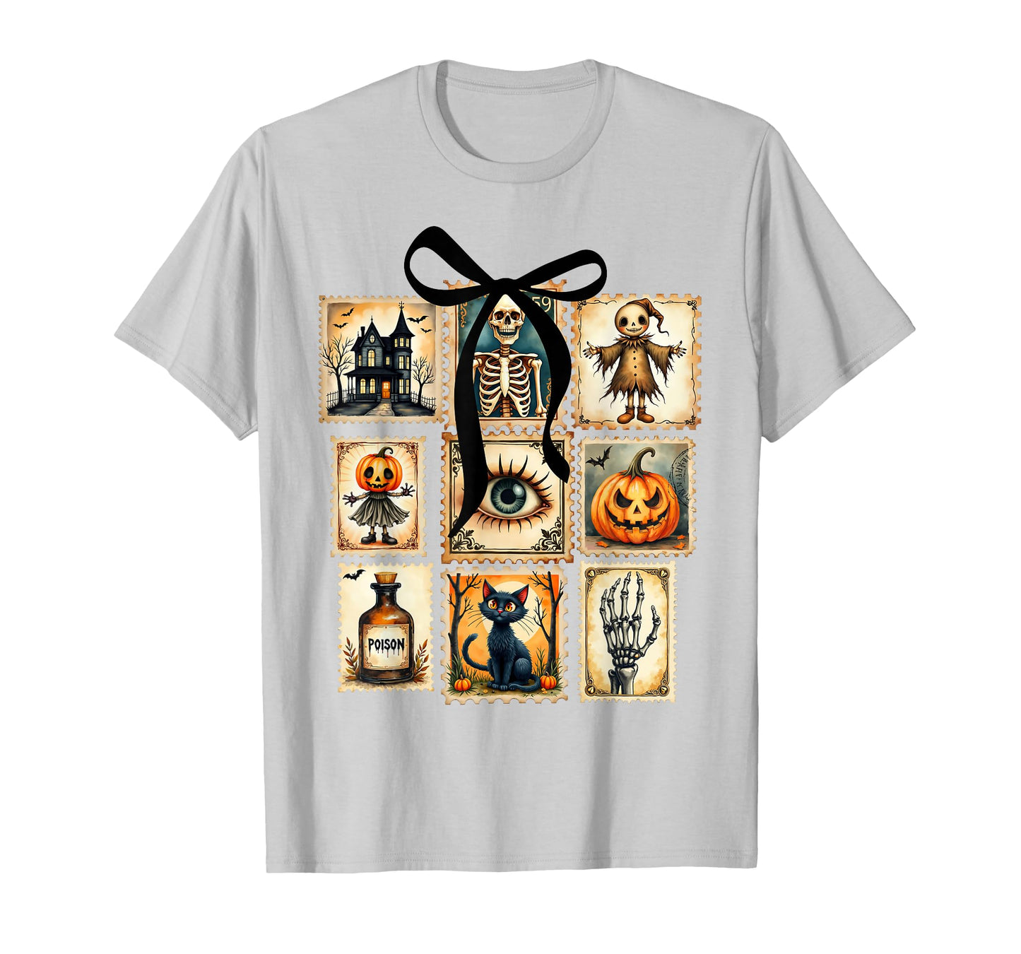 Vintage Halloween Stamps Haunted House Poison Cat T-Shirt