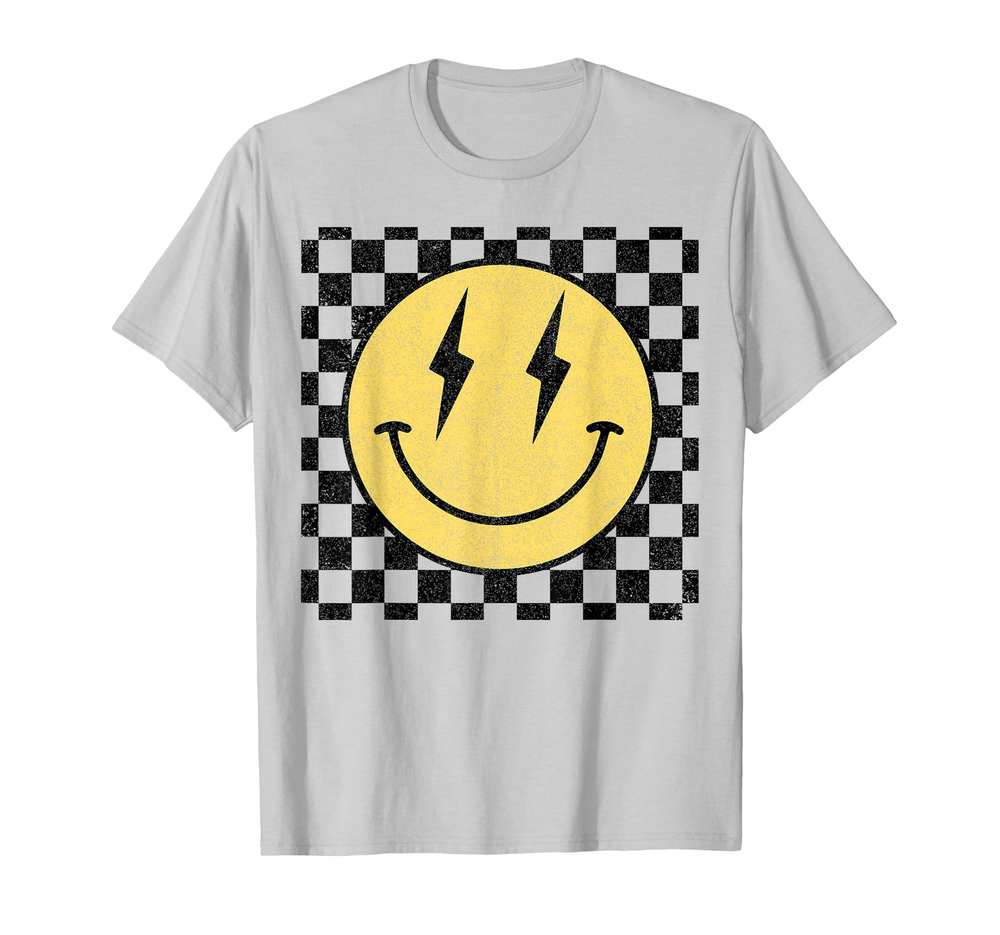 Retro Happy Face Shirt Checkered Pattern Smile Face Trendy T-Shirt