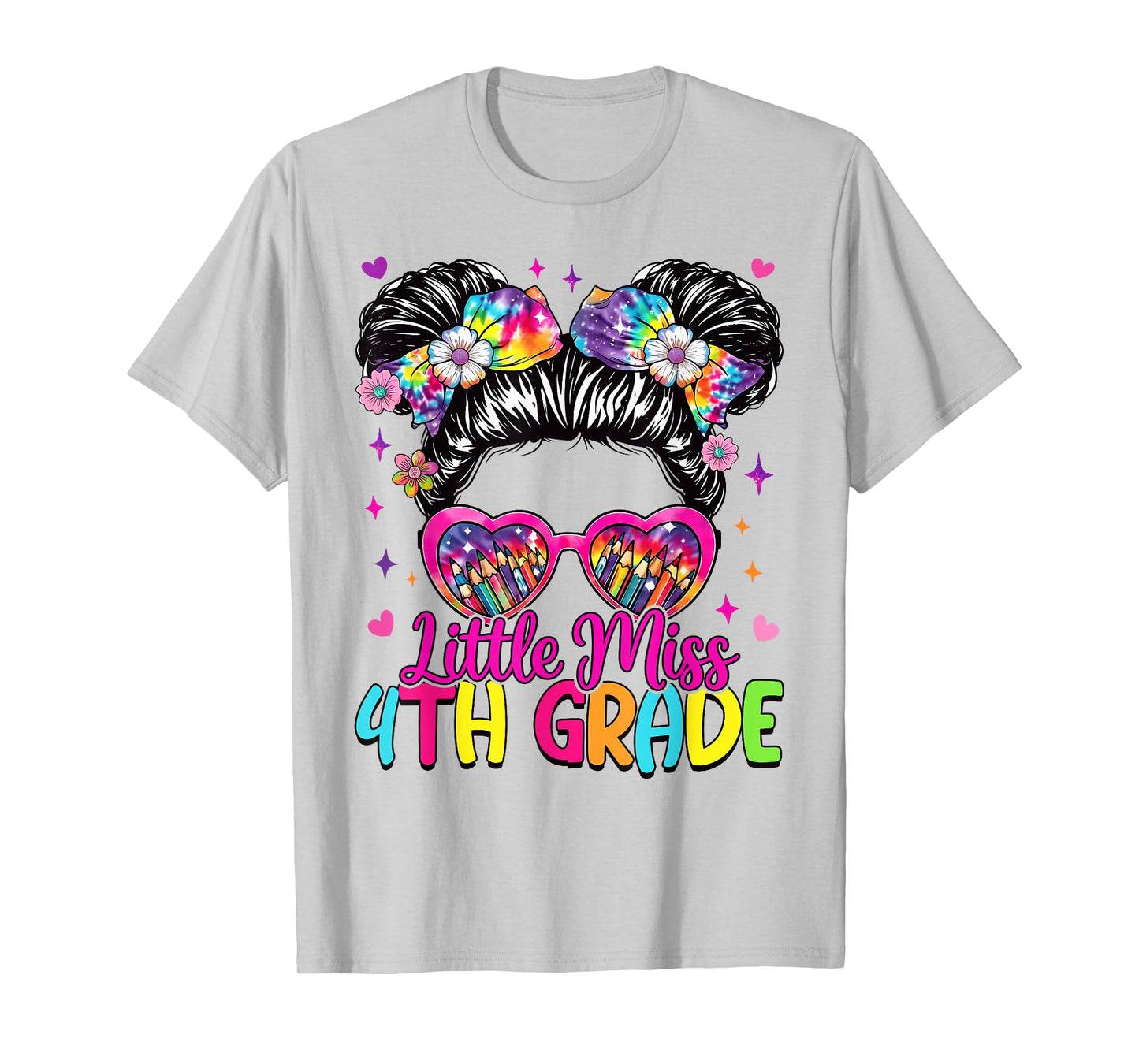 Little Miss 4th Fourth Grade Messy Bun First Day Of School T-Shirt