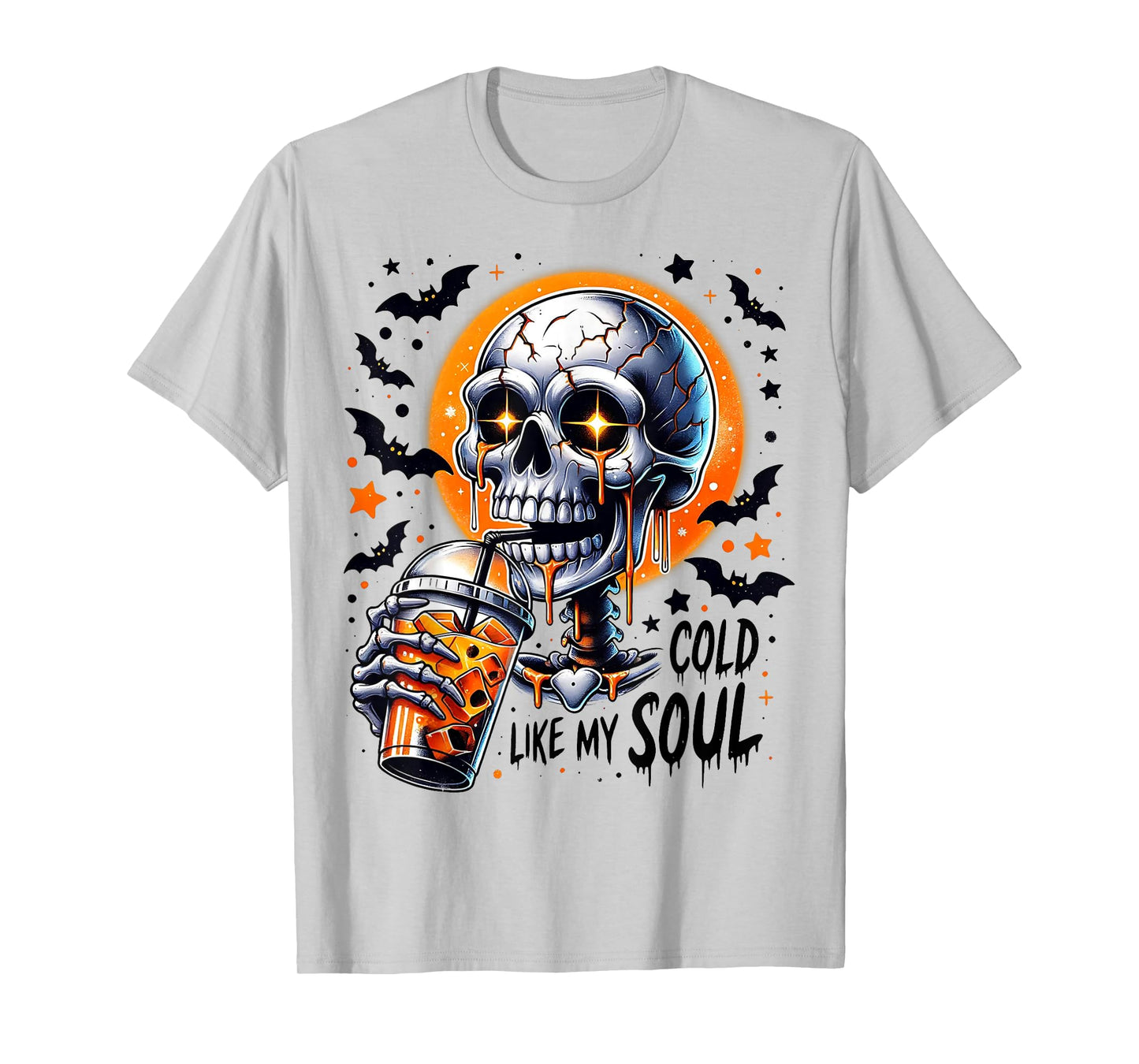 Cold Like My Soul Halloween Spooky Skeleton Drinking Coffee T-Shirt