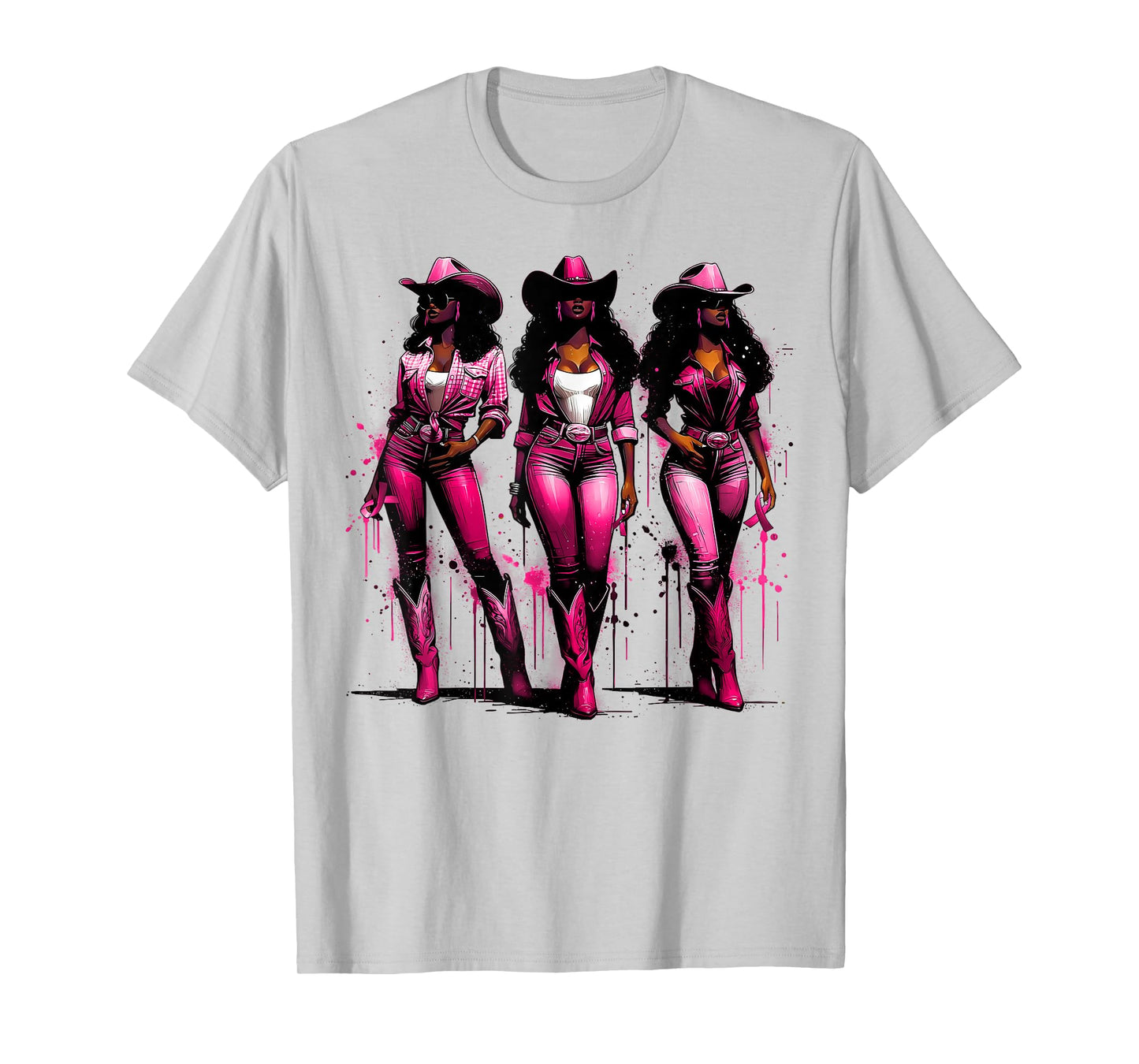 Black Women Pink Cowgirl Western Breast Cancer Awareness T-Shirt