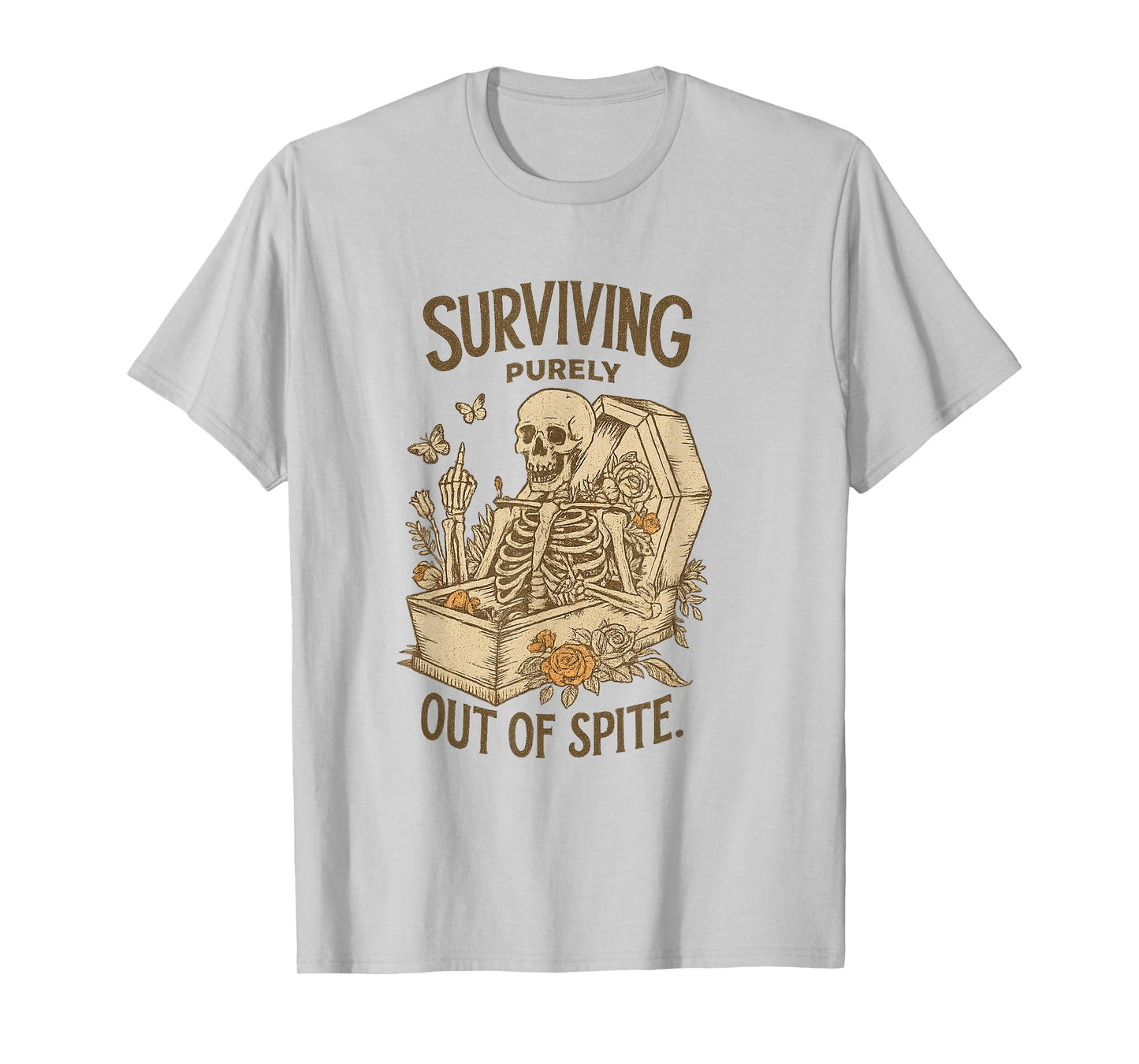 Surviving Purely Out of Spite Funny Goth Skeleton Halloween T-Shirt