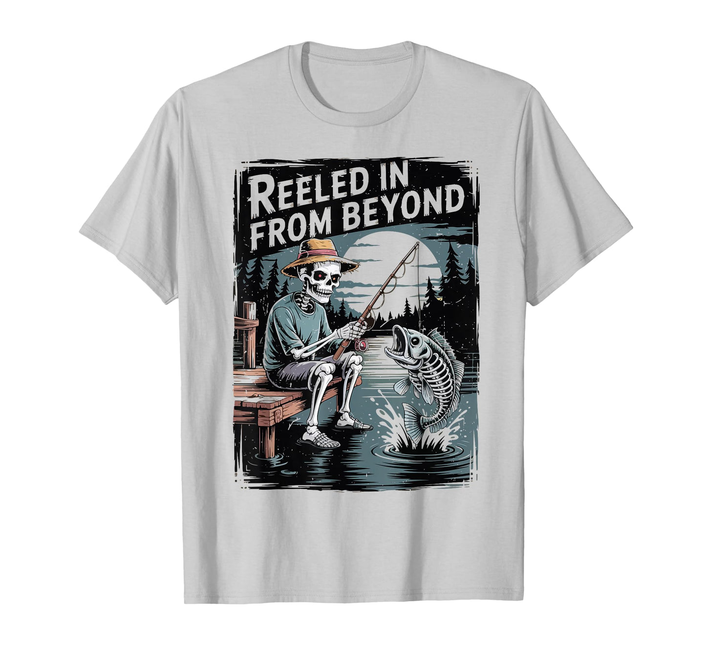 Reeled Beyond Skeleton Fishing Halloween Bass Fish Dad Funny T-Shirt