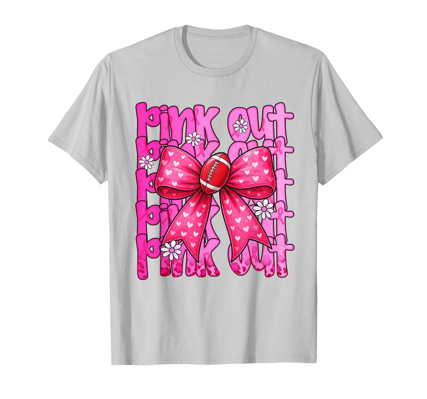 Pink Out Breast Cancer Football Coquette Bow Mom Girls Women T-Shirt