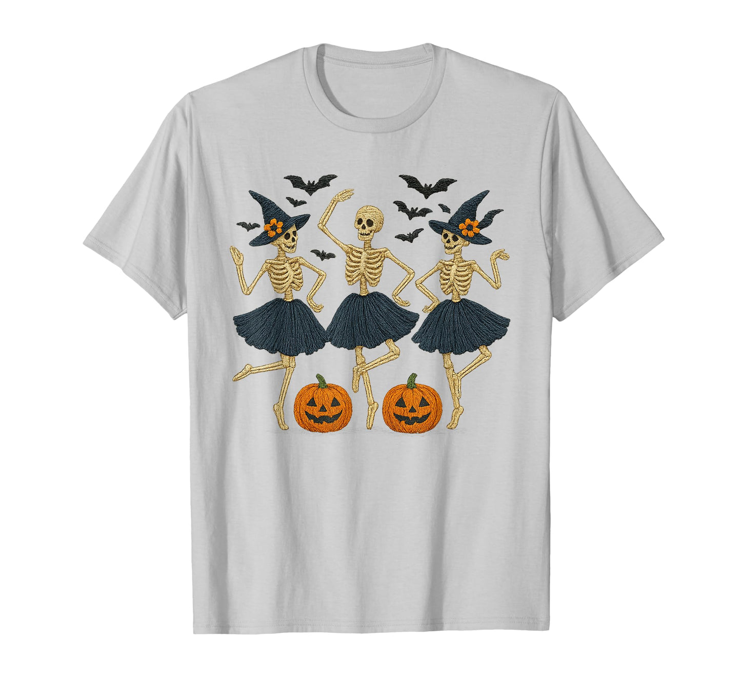 Halloween Witches Dancing Skeletons Embroidery Design Parody T-Shirt