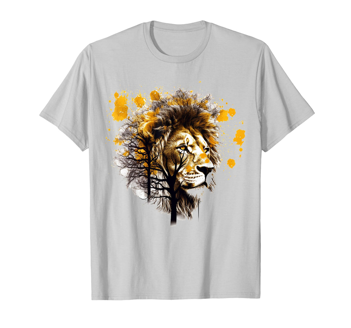 Lion Artwork Tree Colourful Animal Motif Lion T-Shirt