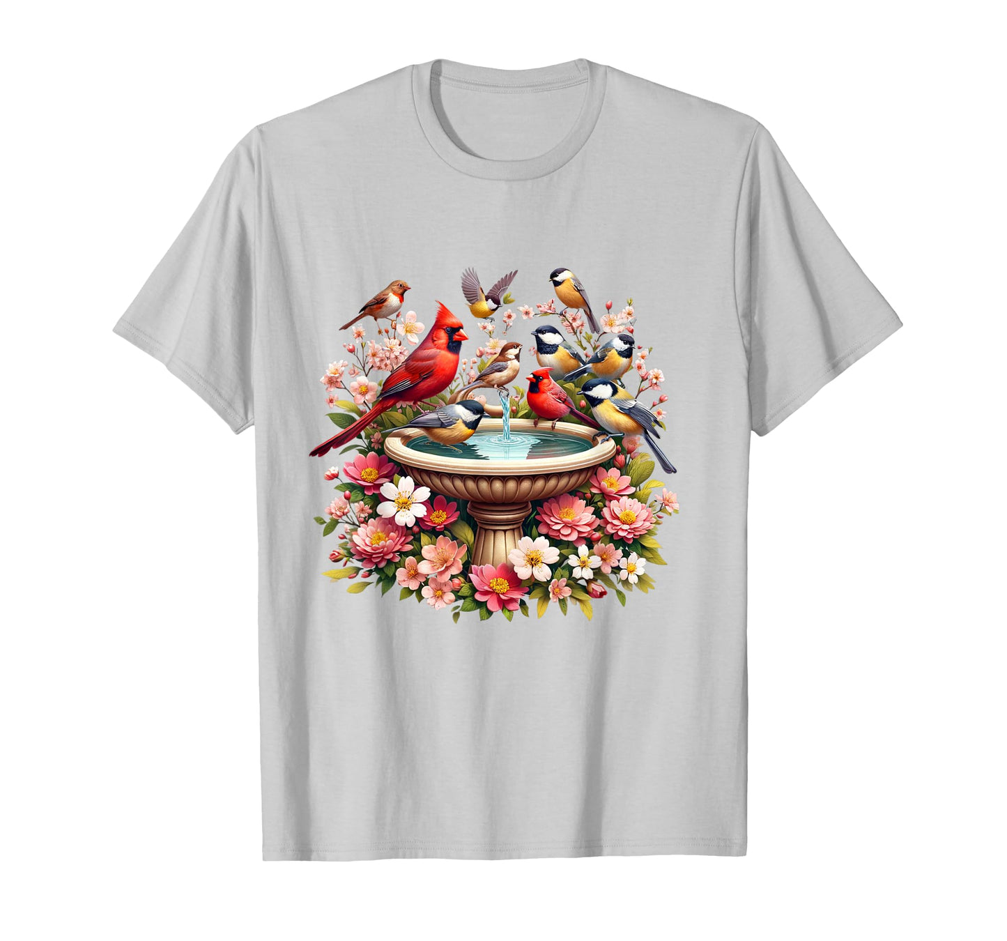 Cardinal & Chickadee Birds Spring Flowers T-Shirt