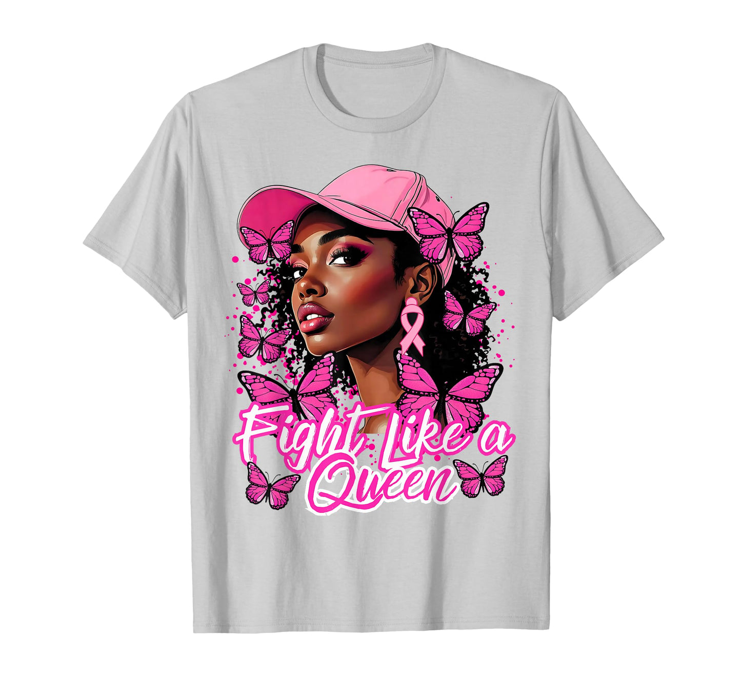 Black Afro Women Butterflies Breast Cancer Awareness Support T-Shirt
