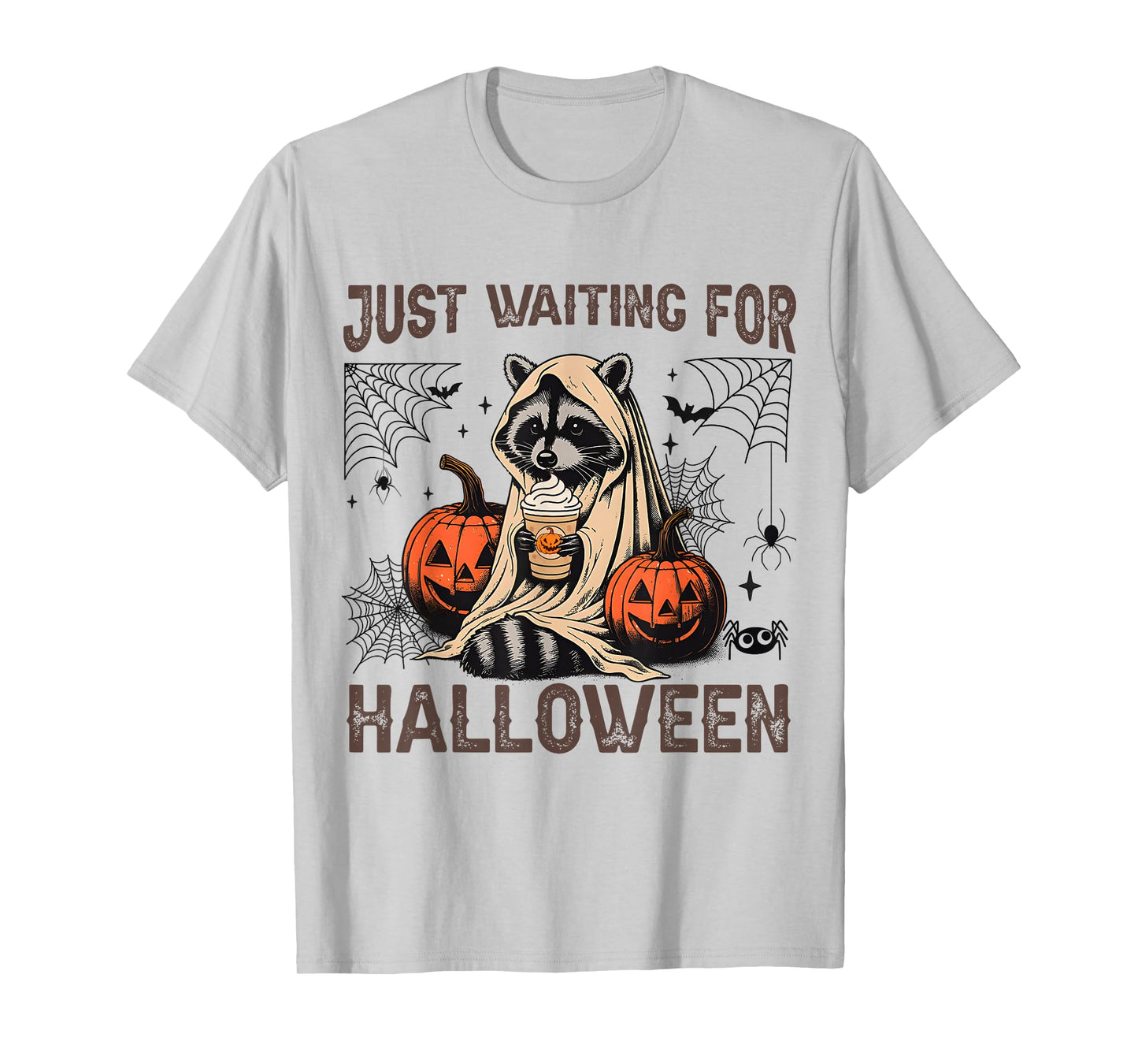Just Waiting for Halloween Funny Racoon Drinking Latte T-Shirt