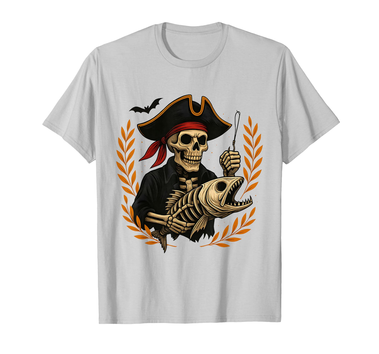 Bruh I’m a Pirate Fishing Skeleton American Flag Fish T-Shirt