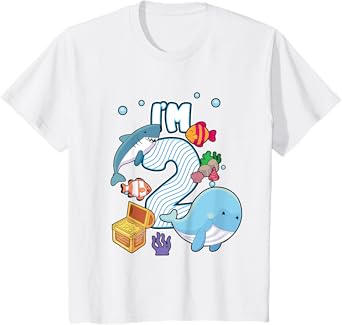 I'M 2 Year Old Ocean Life Whale Dolphin Shark 2nd Birthday T-Shirt