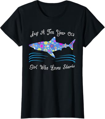 Cute Shark 10th Birthday Design For 10 Year Old Girls T-Shirt