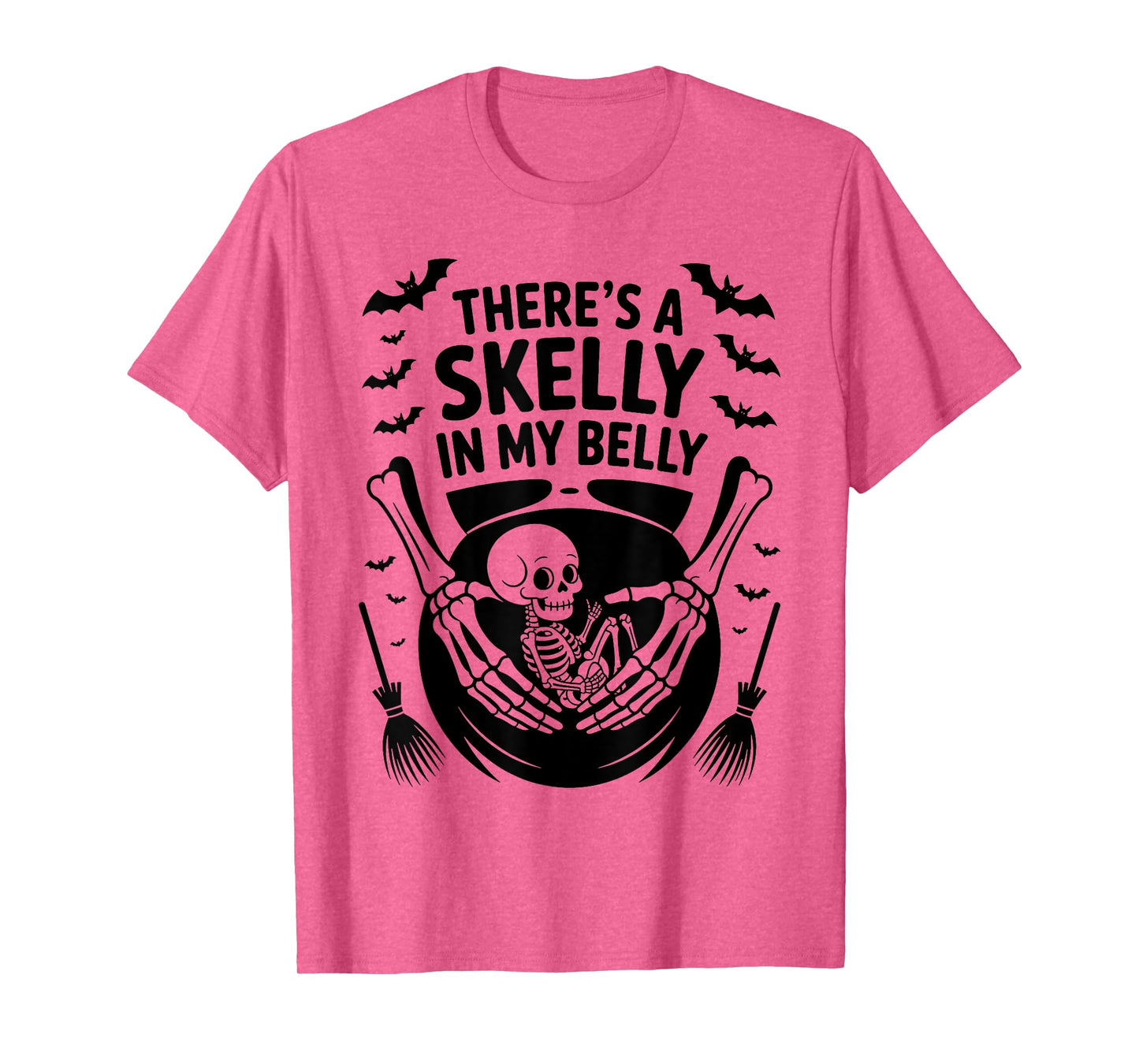 Funny Skeleton There's Skelly in My Belly Pregnant Halloween T-Shirt