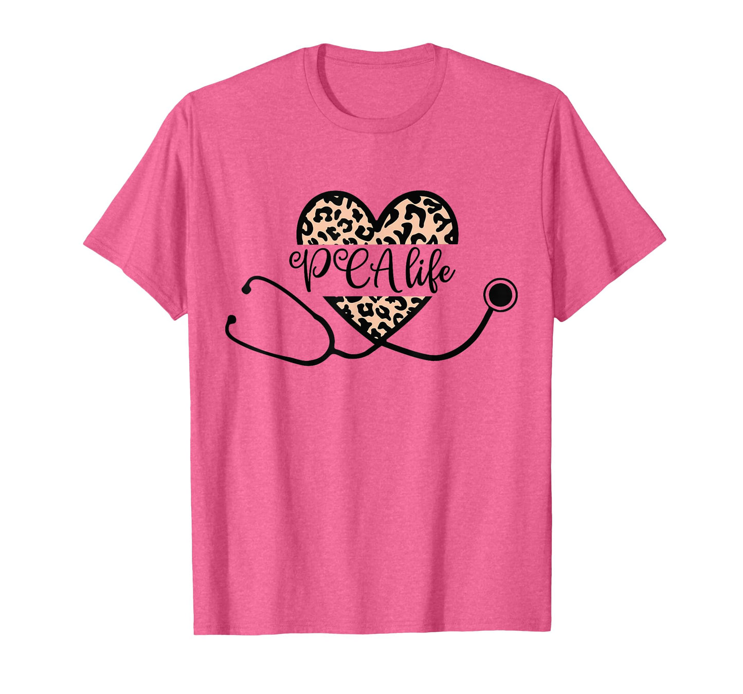 Love PCA Life Heart Nursing Leopard Stethoscope Nurse Week T-Shirt
