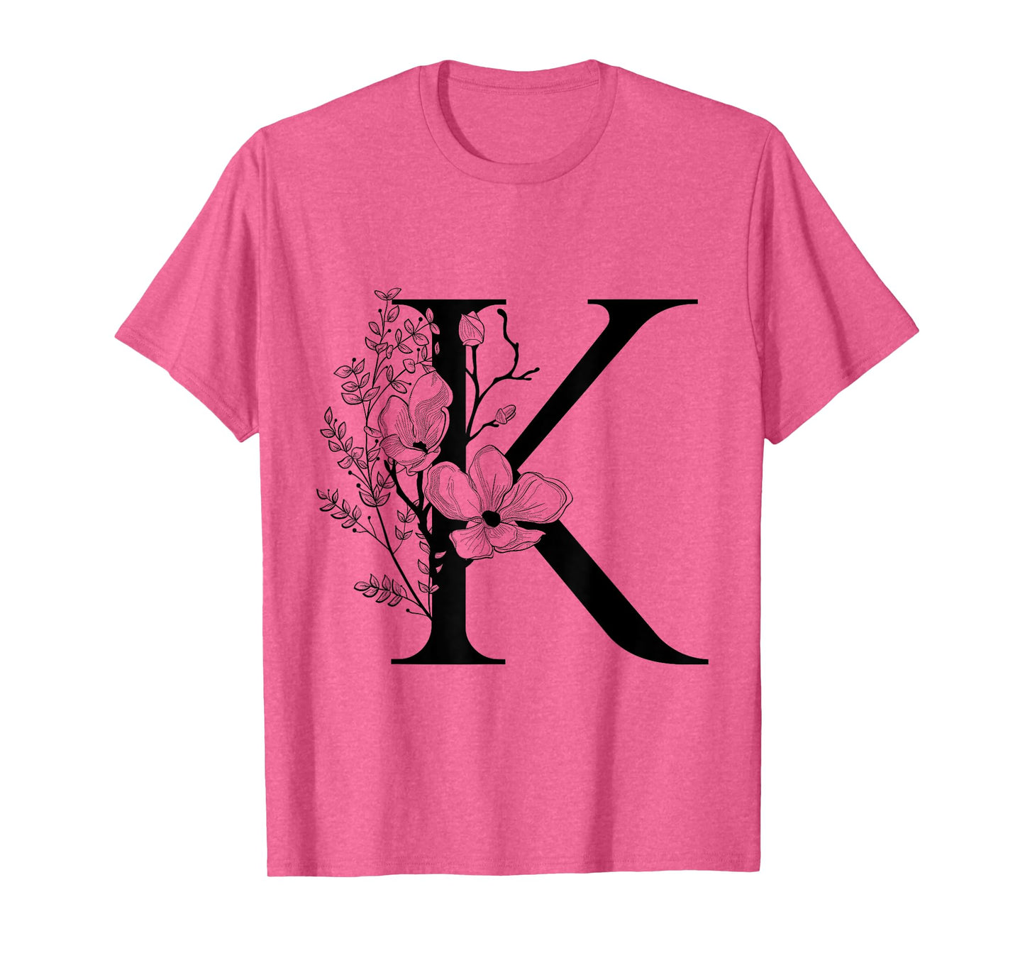 Beautiful Black Letter K Flowers Initial Floral Monogram T-Shirt