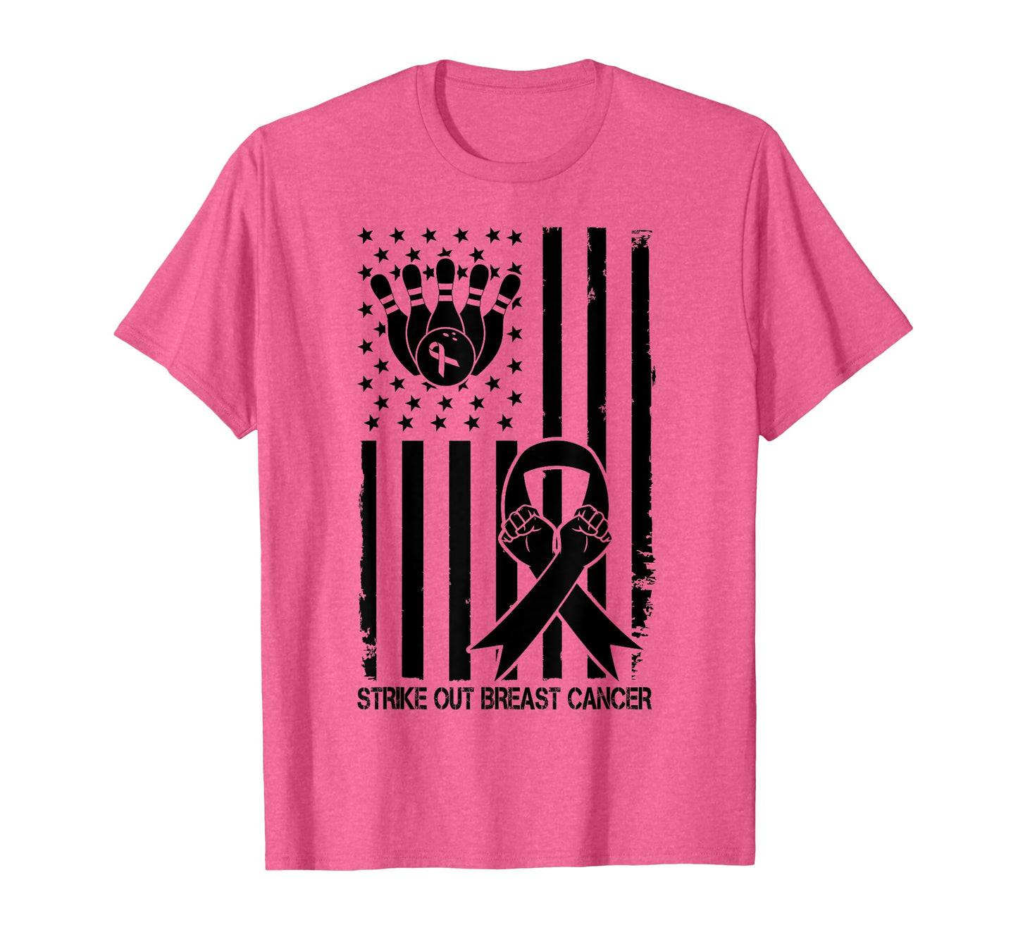 Strike Out Bowling Ribbon USA Flag Breast Cancer Awareness T-Shirt for Women Kids Men