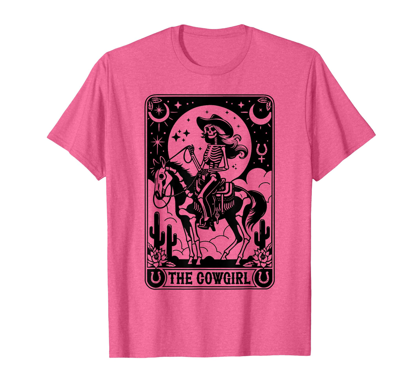 Skeleton Cowgirl Riding Horse Tarot Card Gothic Halloween T-Shirt