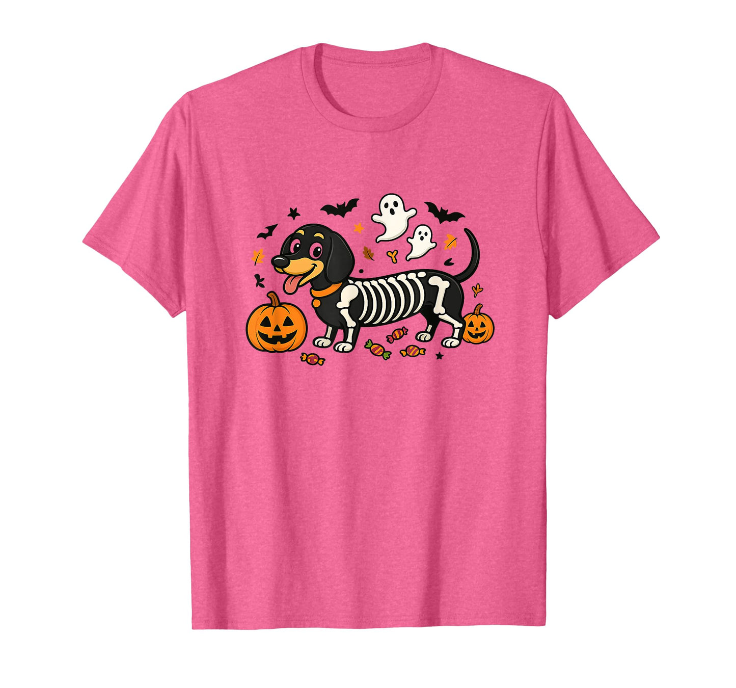 Halloween Slinky Dachshund Skeleton Dog T-Shirt