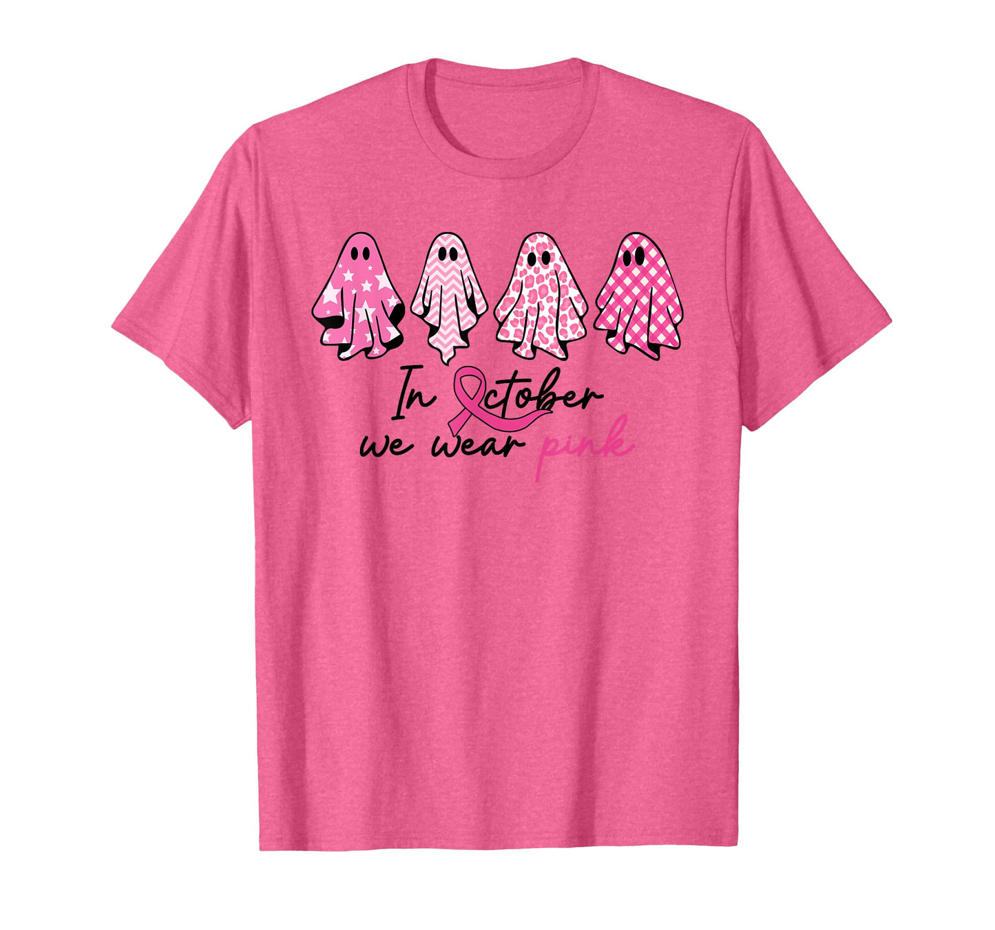 In October We Wear Pink Breast Cancer Halloween Pink Ghost T-Shirt