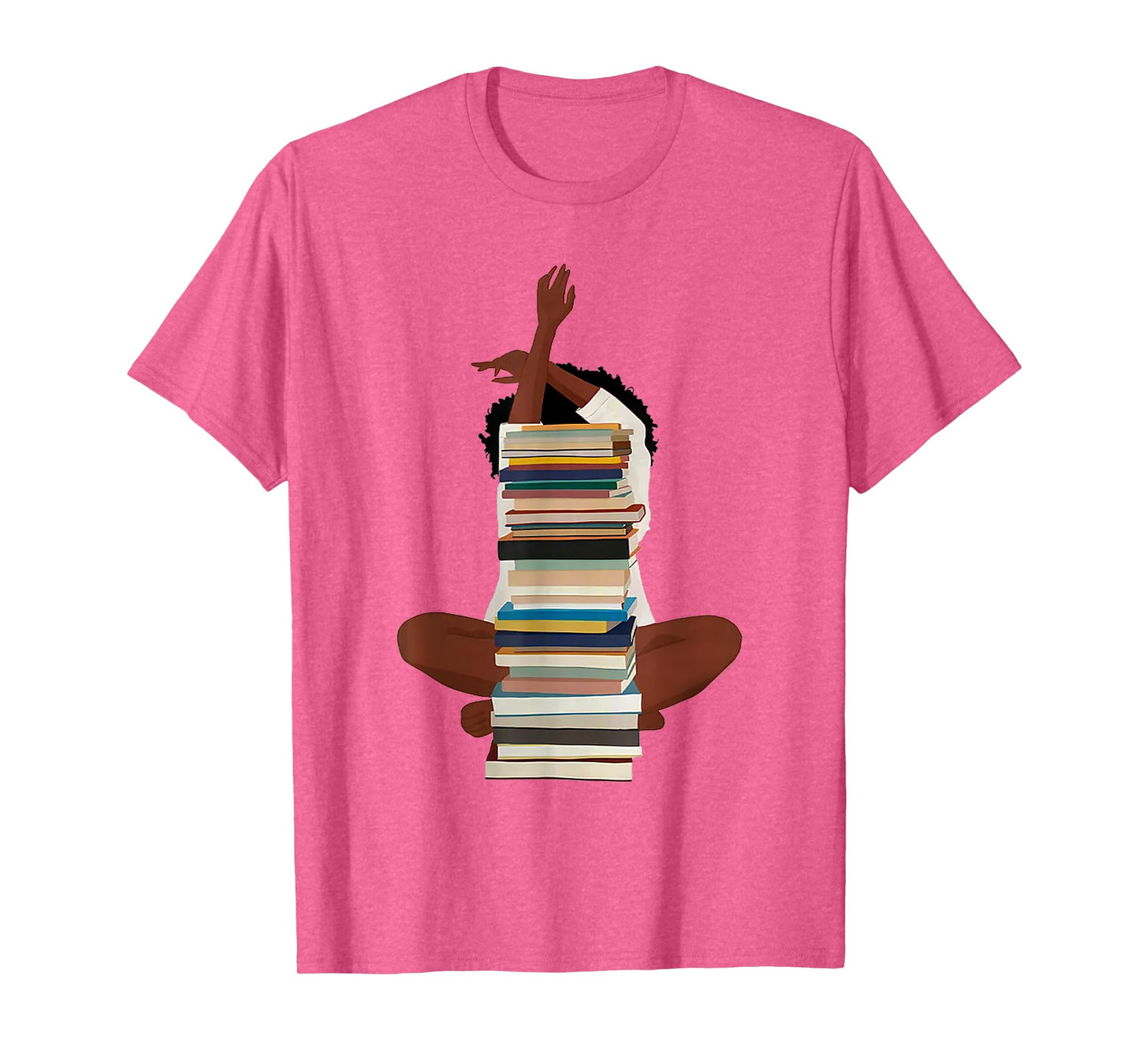 Black Woman And Books Stack - Afro Girl Reading Lover T-Shirt