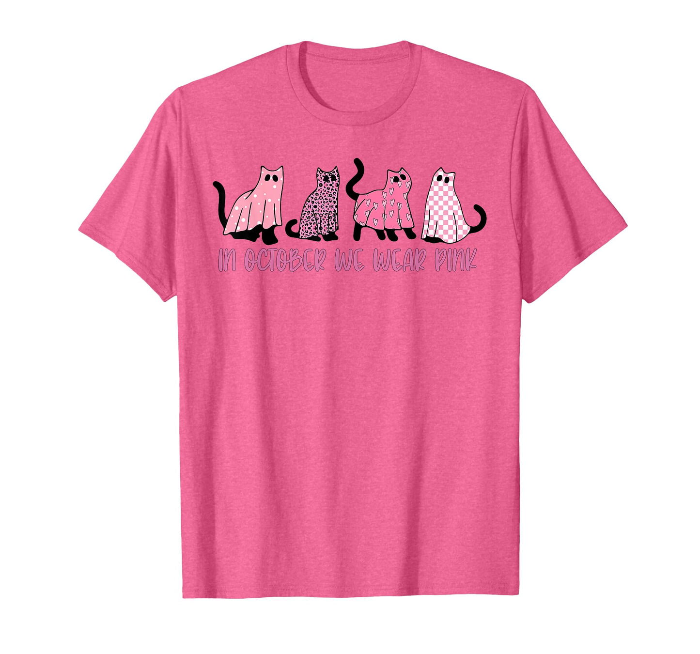 in October We Wear Pink Ghost Cats Breast Cancer Awareness T-Shirt