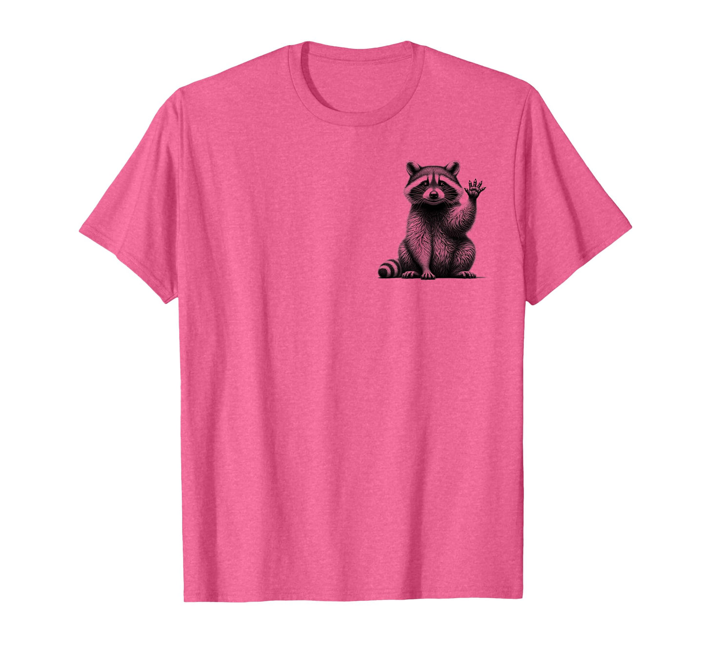Cute Waving Raccoon in Drawing Style on Chest T-Shirt