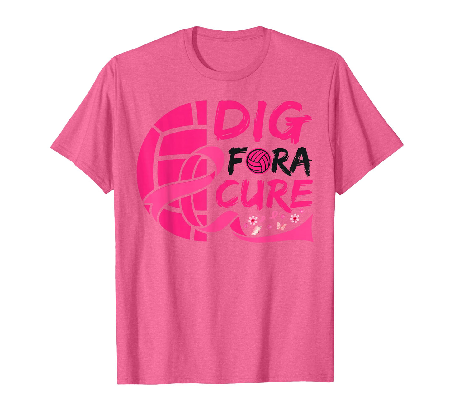 Dig For Cure Ribbon Volleyball Breast Cancer Awareness Pink T-Shirt