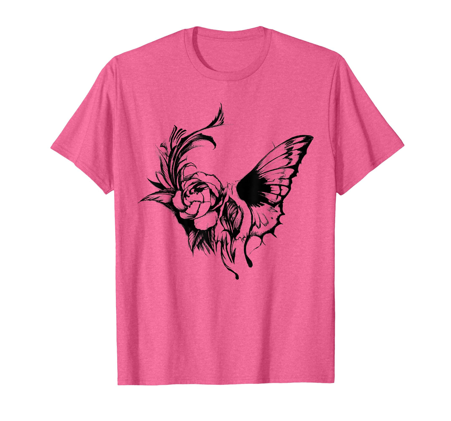 Skull Butterfly Gothic Skeleton Halloween Flowers T-Shirt