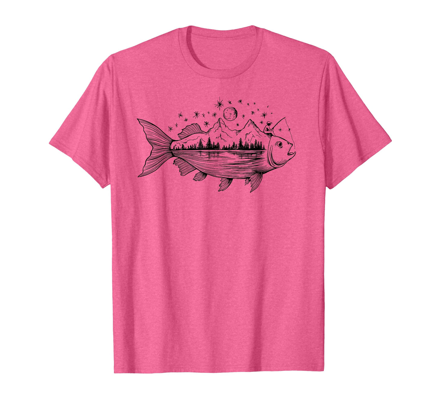 Cool Fish Shaped from Mountains Nature Scene Fishing T-Shirt