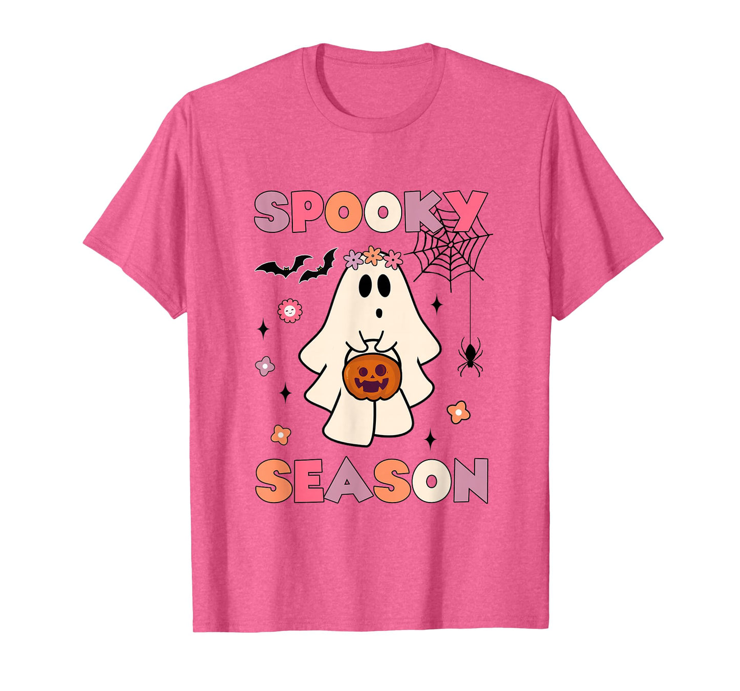 Funny Ghost Holding Pumpkin Halloween Groovy Spooky Season T-Shirt